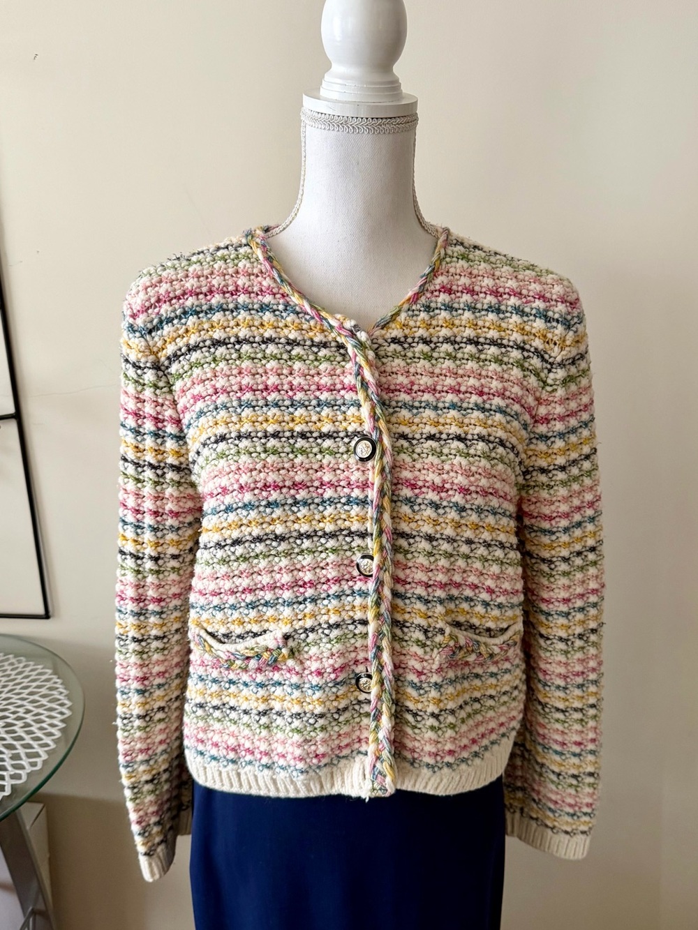 ba&sh Bianca Multicolor Striped Knit Cropped Cardigan Size Large - Picture 12 of 16